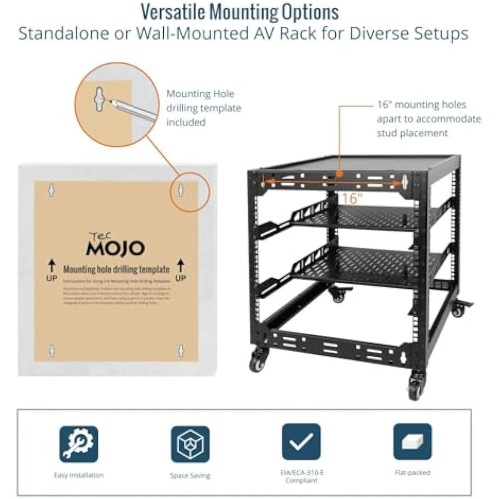 Tecmojo 12U Open Frame Network Rack | 19" Wall Mount & Floor Server Rack