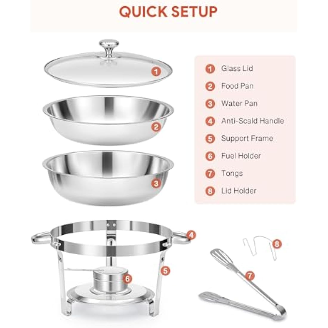 Wilprep 4-Pack Round Chafing Dish Buffet Set | 4.5L Stainless Steel Chafers