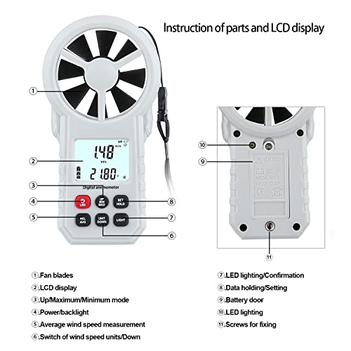 Digital Anemometer - Handheld Wind Speed Meter with Bluetooth