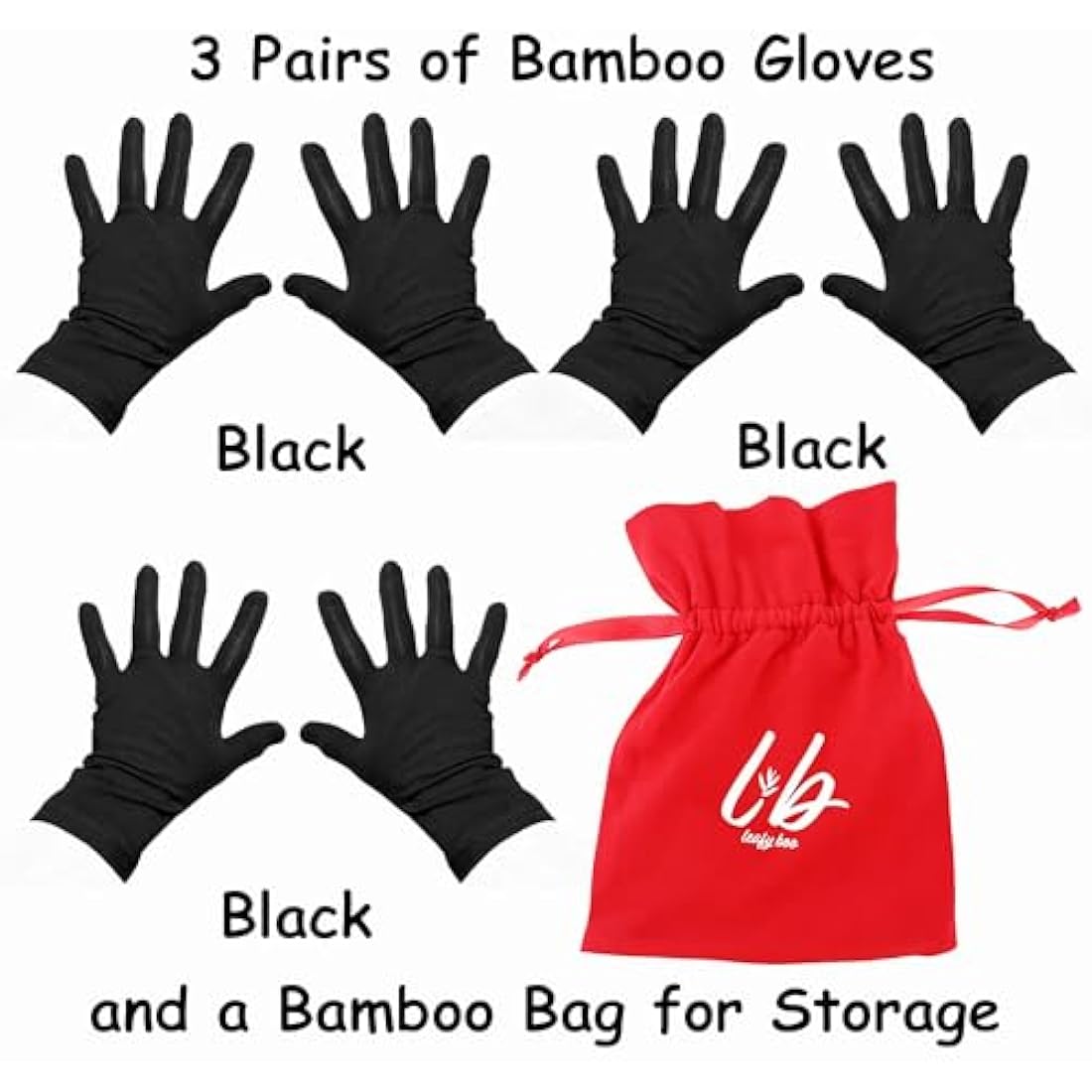 Bamboo Eczema Gloves – Black Moisturising Gloves, 3 Pairs