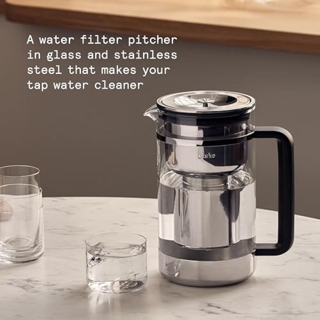 Aarke Purifier Large – Glass and Stainless Steel Water Filter Jug