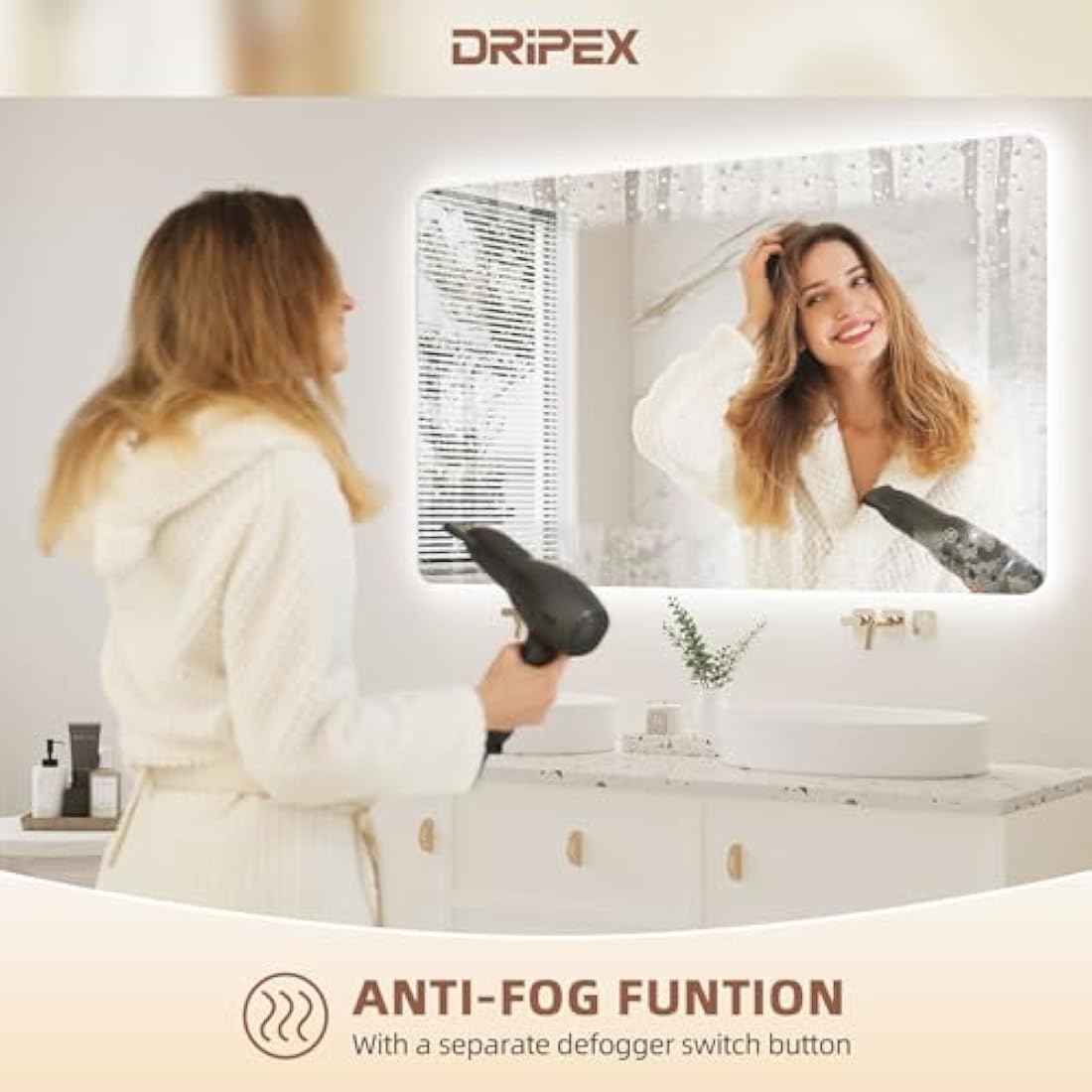 Dripex LED Bathroom Mirror | 60x100cm Backlit Anti-Fog Dimmable Mirror