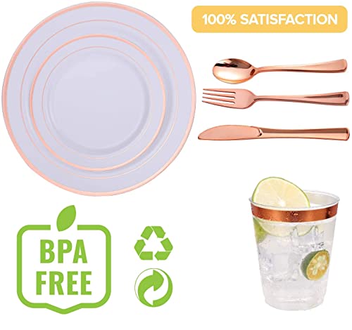 LATERN 150-Piece Rose Gold Plastic Dinnerware Set | Reusable Party Plates
