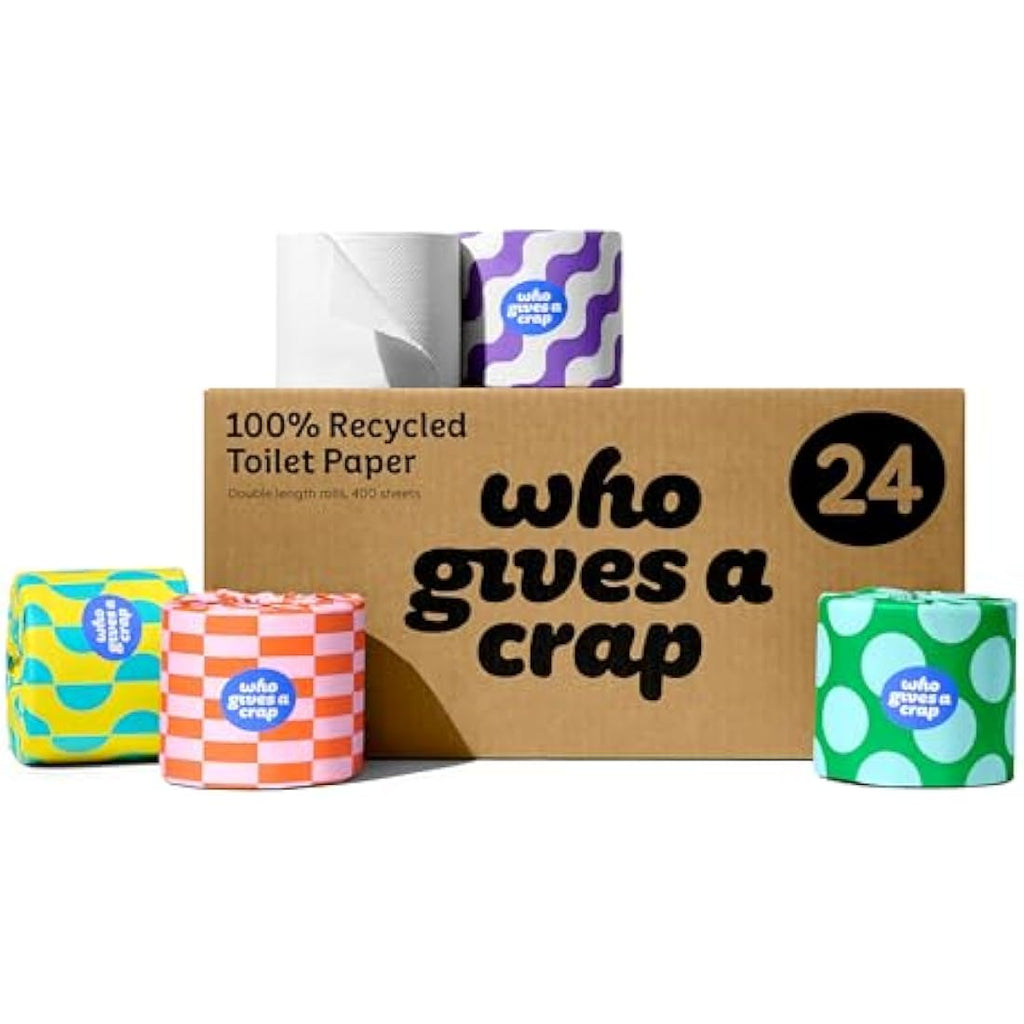 Who Gives A Crap 100% Recycled Toilet Paper | 3-Ply 400 Sheets | 24 Pack