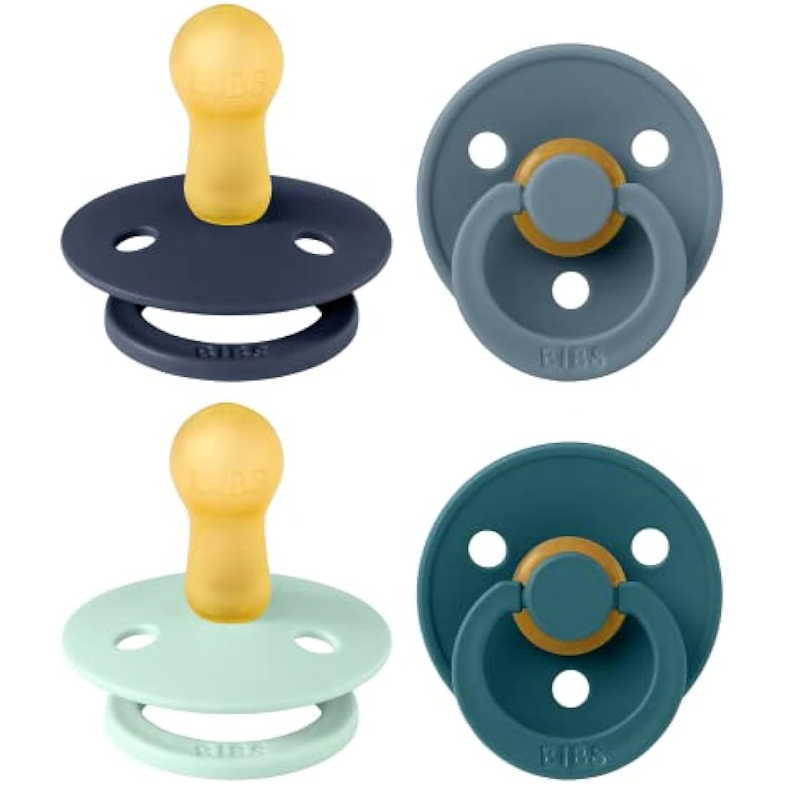 BIBS Colour Pacifiers | Natural Rubber Latex Soothers, 6-18 Months, 4-Pack