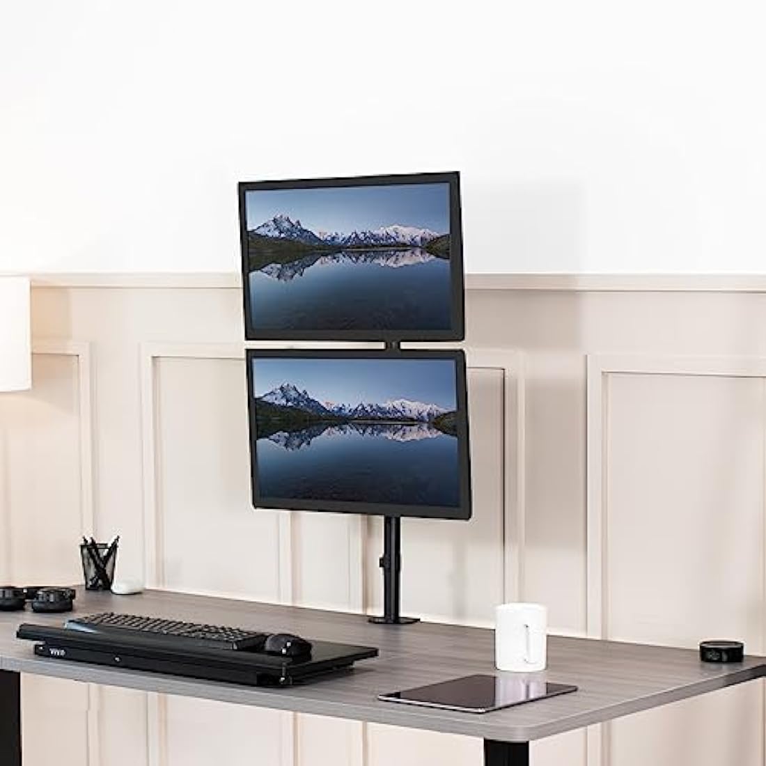 Vivo Dual Vertical Monitor Stand | Heavy Duty Stacked Mount for 13-32"
