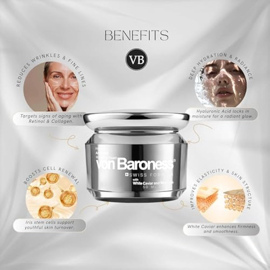 Von Baroness Anti-Aging Face Cream | White Caviar & Retinol Moisturizer