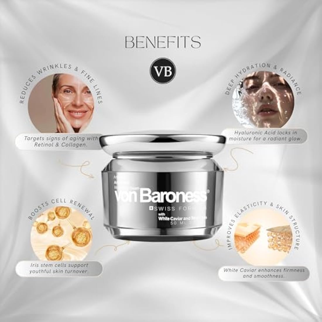 Von Baroness Anti-Aging Face Cream | White Caviar & Retinol Moisturizer