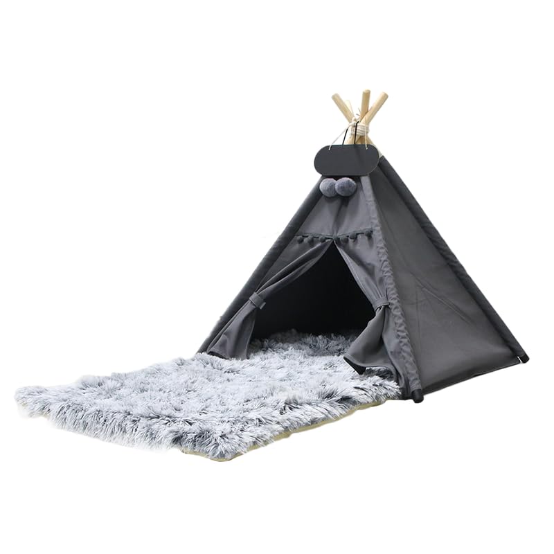Whiwhi Pets Luxury Teepee Dog Tent with Washable Plush Mat – 60x60x70cm