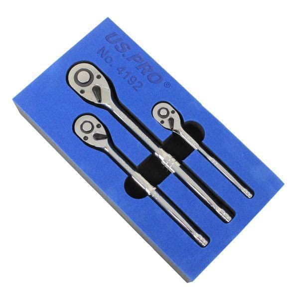 US PRO Tools 3 Piece Hand Ratchet Set 1/4" 3/8" 1/2" in EVA Foam Tray
