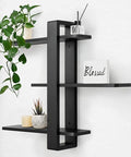 SUMGAR Floating Shelves – 3 Tier Black Pine Wood Wall Mounted Shelving Unit