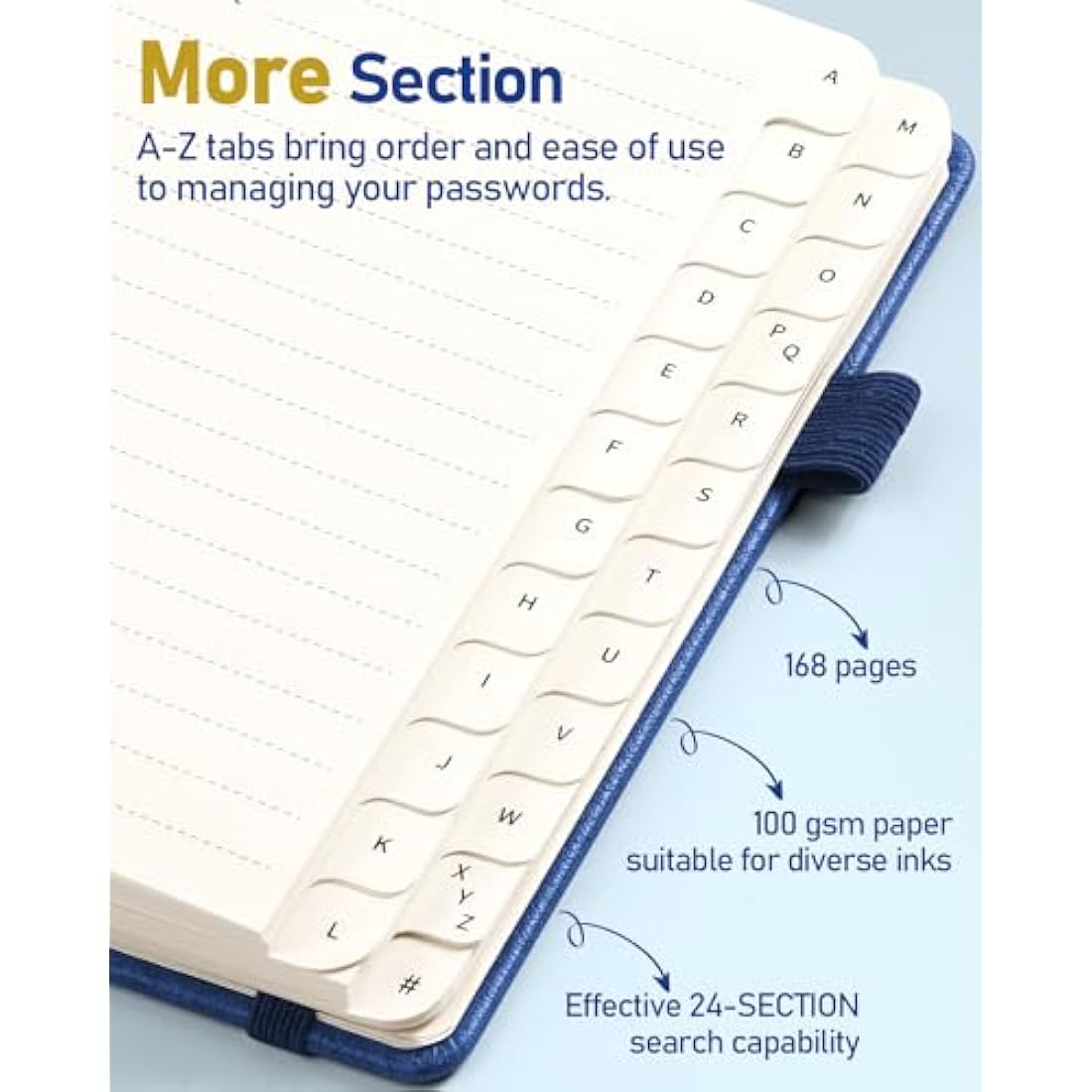 WEMATE Spiral Password Book with Alphabetical Tabs - Navy Blue Journal