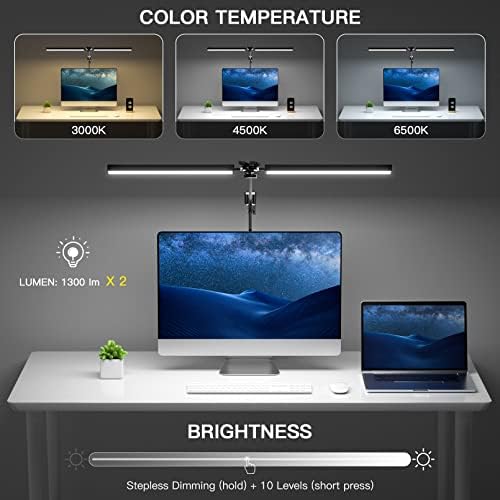 CHICLEW LED Desk Lamp – 24W Double Head Swing Arm Clamp Light for Office
