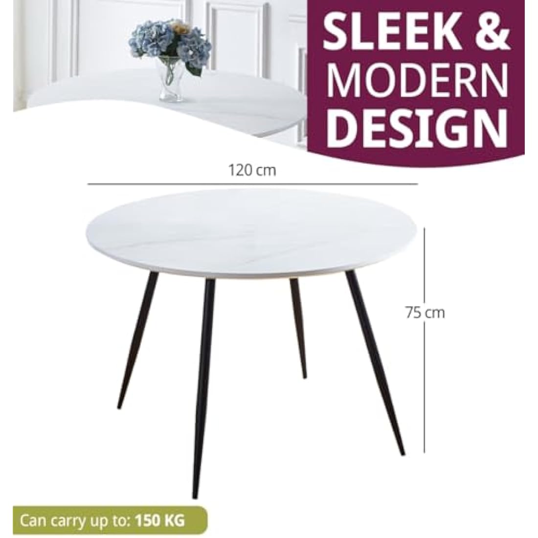 Hallowood Cullompton Round Marble Dining Table | 4-6 Seater White