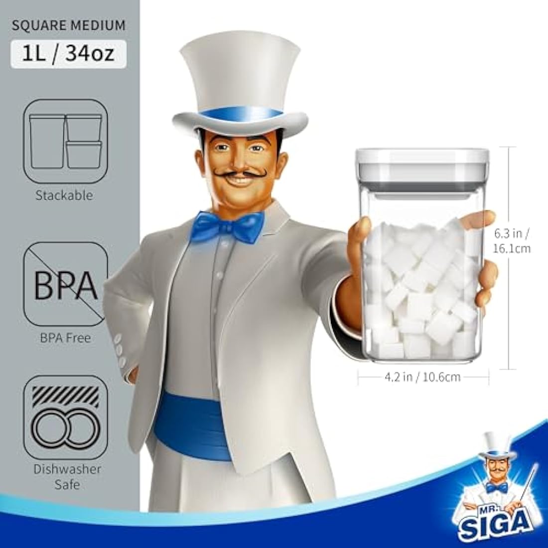 MR.SIGA Airtight Food Storage Containers | 4 Pack BPA Free Stackable Canisters