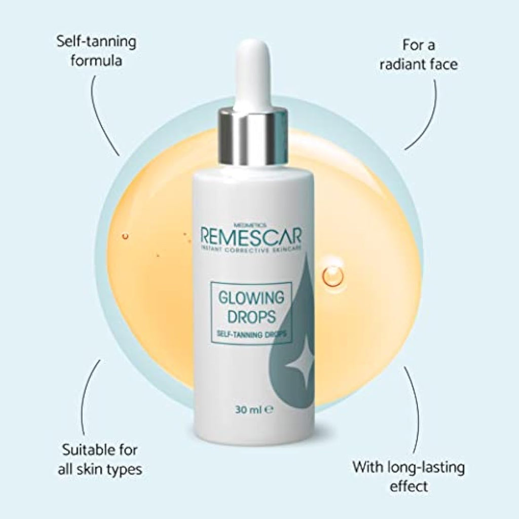 Remescar Self-Tanning Face Glow Drops – Natural Bronzing Serum 30ml