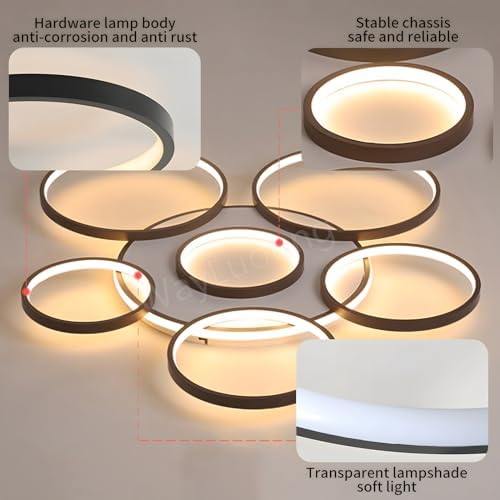 Jolof Store Modern 7-Ring LED Ceiling Light | 120W Dimmable Black Lamp