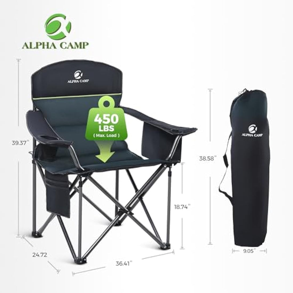 ALPHA CAMP Heavy Duty Folding Camping Chair with Cooler Bag – Green