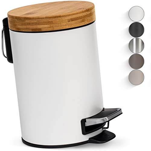 Kazai Bathroom Bin | 3L Soft Close Pedal Bin with Bamboo Lid - White