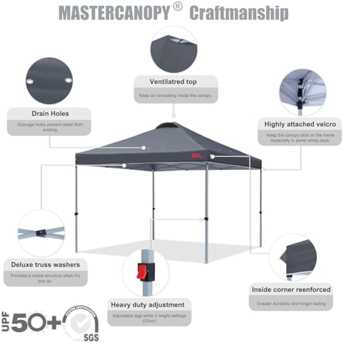 MASTERCANOPY 3x3M Pop-up Gazebo Tent | UV Protected Outdoor Canopy - Grey