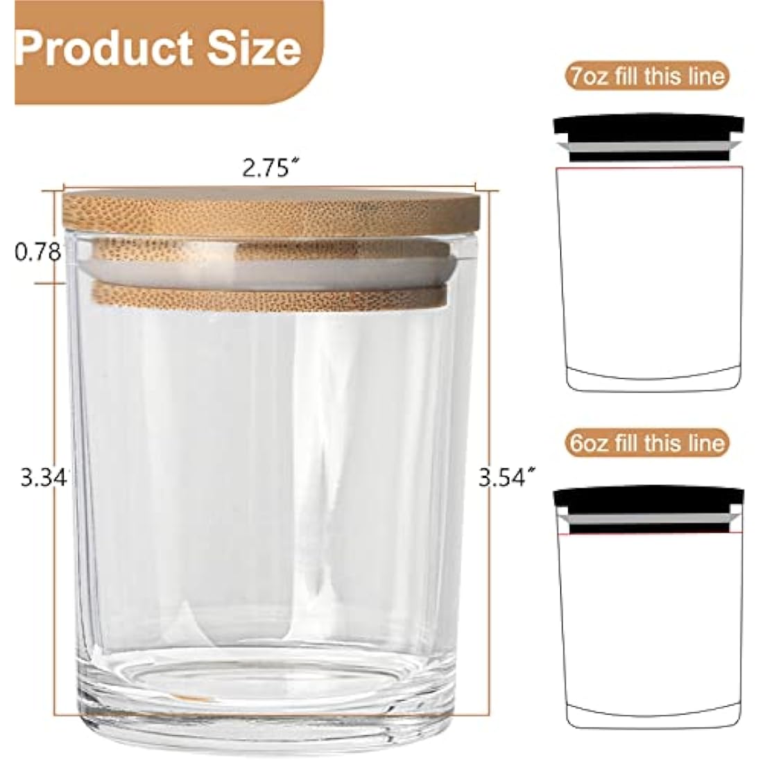 15 Pack 7oz Clear Glass Candle Jars with Bamboo Lids
