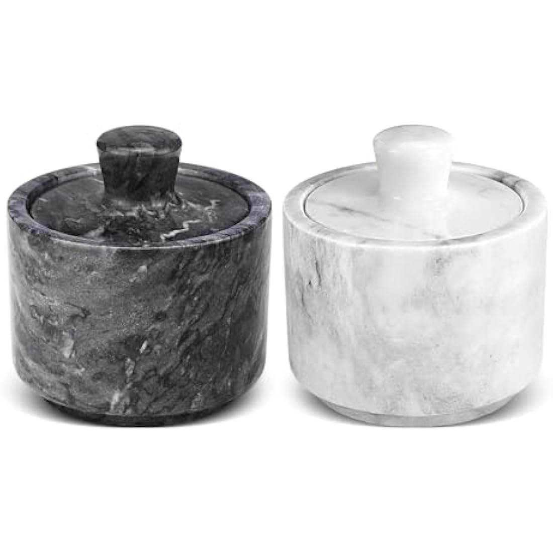 Flexzion Marble Salt Cellar with Lid – Set of 2 Black & White Bowls