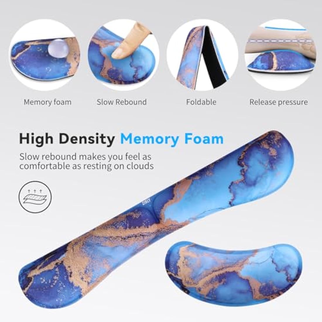 Memory Foam Keyboard and Mouse Wrist Rest Set – Blue Marble