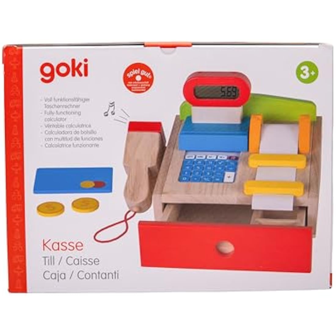 GOKI Wooden Cash Register Till – Kids Pretend Play Grocery Store Toy