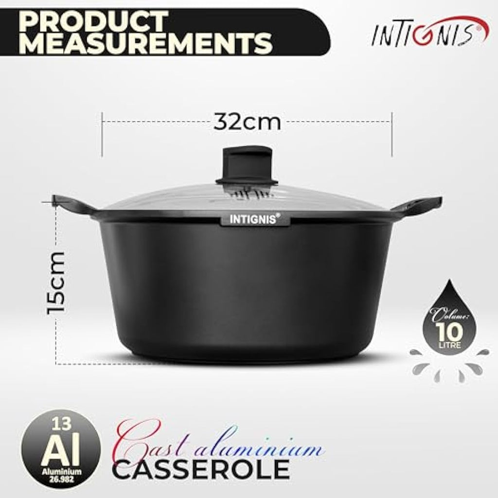 INTIGNIS 32cm Large Casserole Pot – 10L Ceramic Non-Stick Induction Pot
