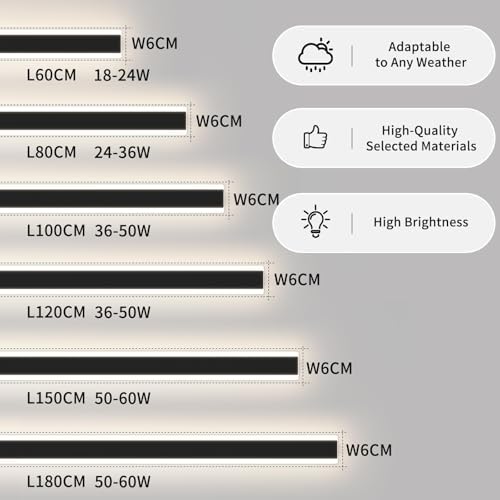 Mikeru 180cm Outdoor LED Strip Wall Light – 60W IP65 Modern Black Sconce