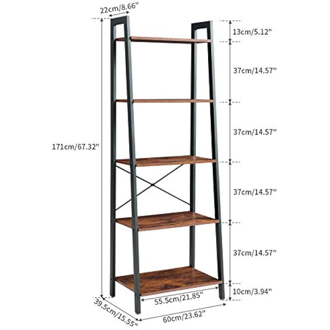 IBUYKE 5-Tier Industrial Ladder Shelf – Metal & Wood Storage Bookcase