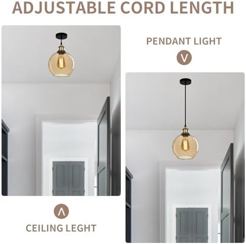 FORCOSO Industrial Glass Pendant Light – Vintage Clear Ball Ceiling Lamp
