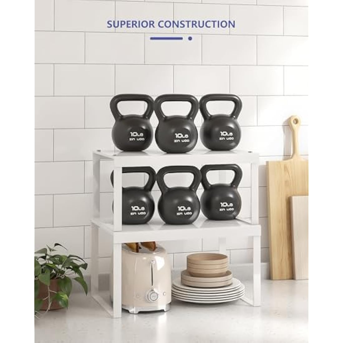 Jolof Store Kitchen Cupboard Organiser – 4-Pack Metal Stackable Shelf Rack