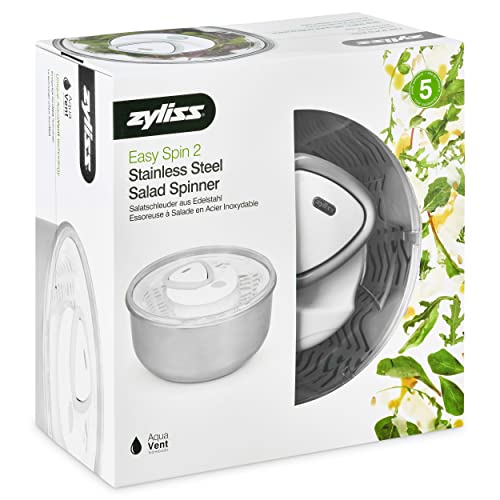 Zyliss Easy Spin 2 Salad Spinner – Large 6L Stainless Steel Serving Bowl