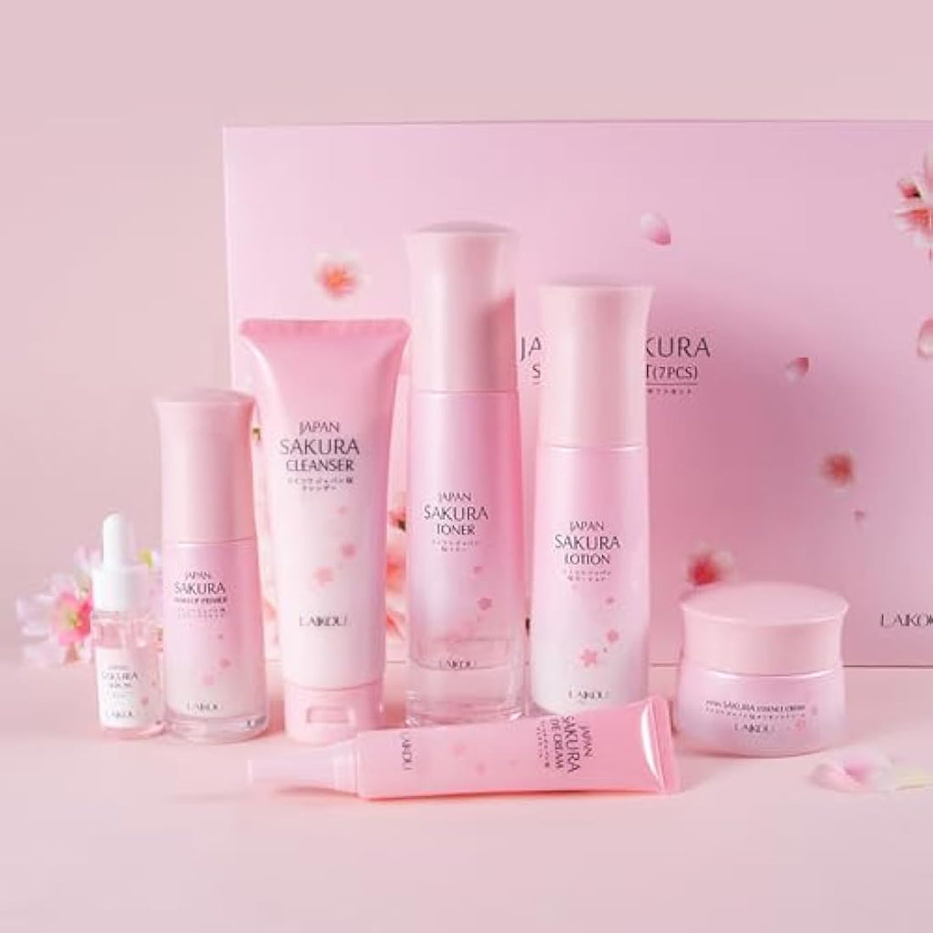 LAIKOU Japan Sakura Skincare Set | 7-Piece Anti-Aging Facial Gift Kit