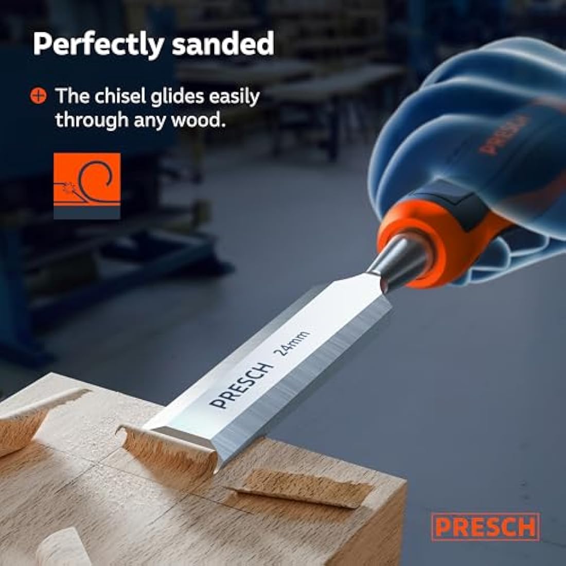 Presch 4-Piece Wood Chisel Set with Bag | 6-24mm Metal Striking Cap