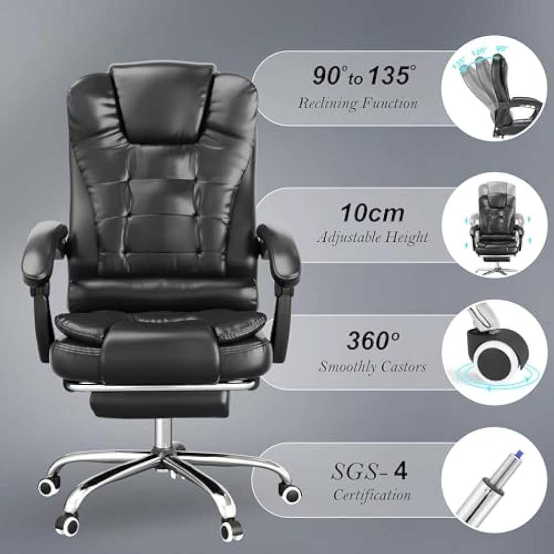 Blisswood Executive Office Chair – Ergonomic Reclining PU Leather Black