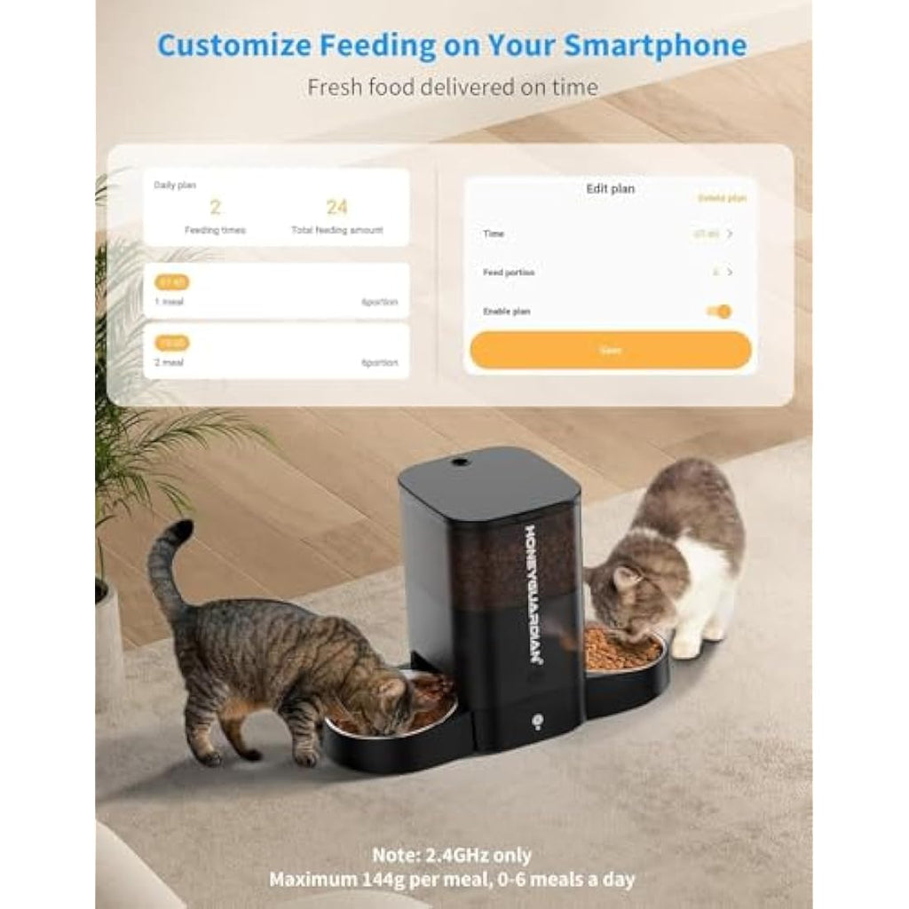 HoneyGuaridan Dual Automatic Cat Feeder | 5L WiFi Smart Food Dispenser