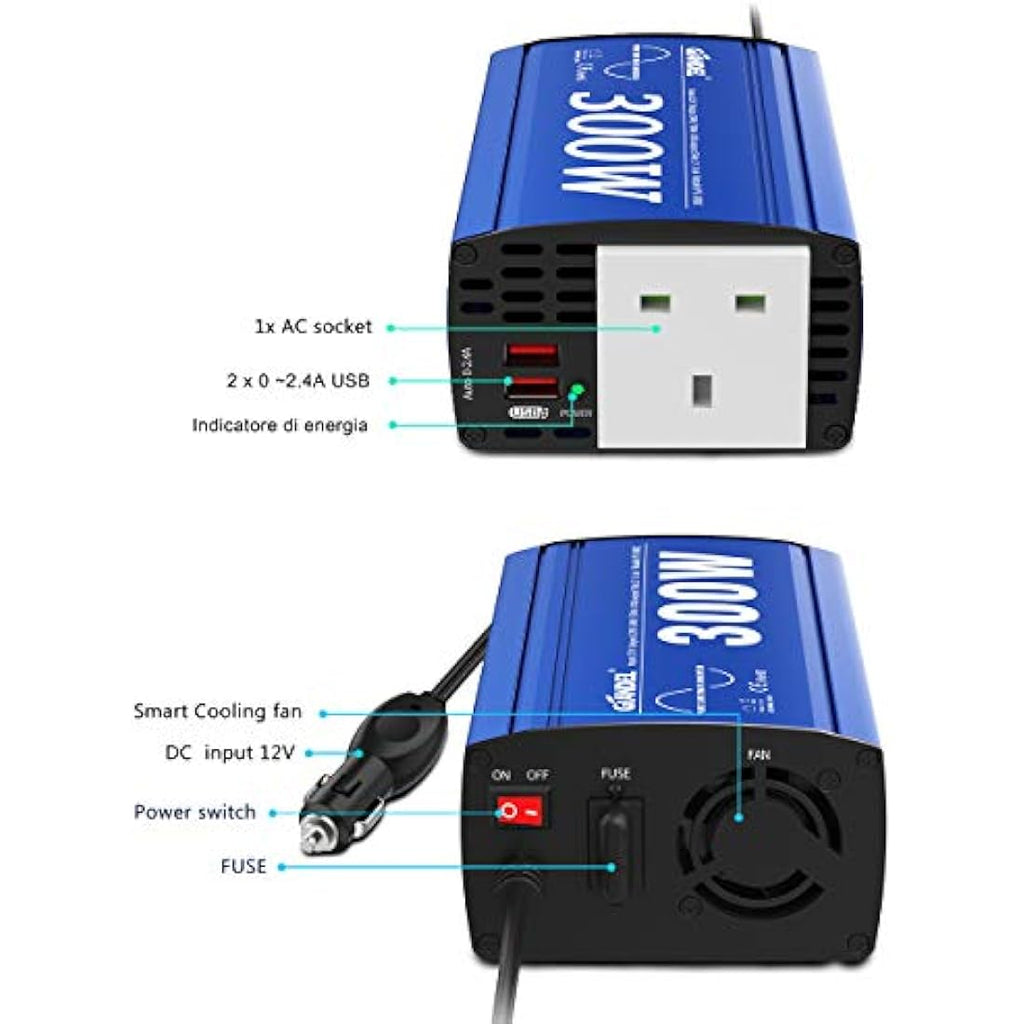 Giandel 300W Pure Sine Wave Power Inverter | 12V DC to 240V AC Car Adapter
