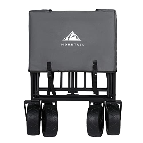 Heavy Duty Folding Wagon – All-Terrain Utility Cart with Cover, Grey