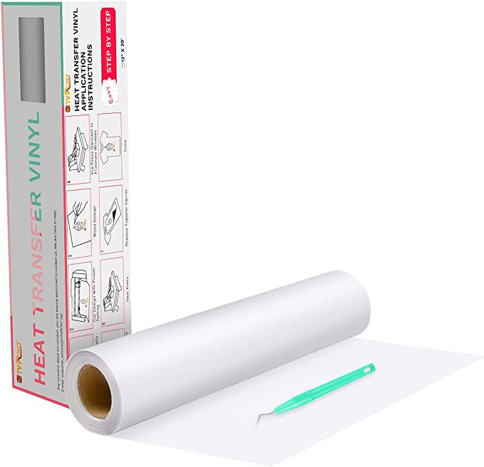HTVRONT White Heat Transfer Vinyl Roll - 12" x 20ft Iron On HTV for T-Shirts