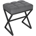 YMYNY Linen Vanity Stool – Square Ottoman Bench with X-Shaped Metal Legs