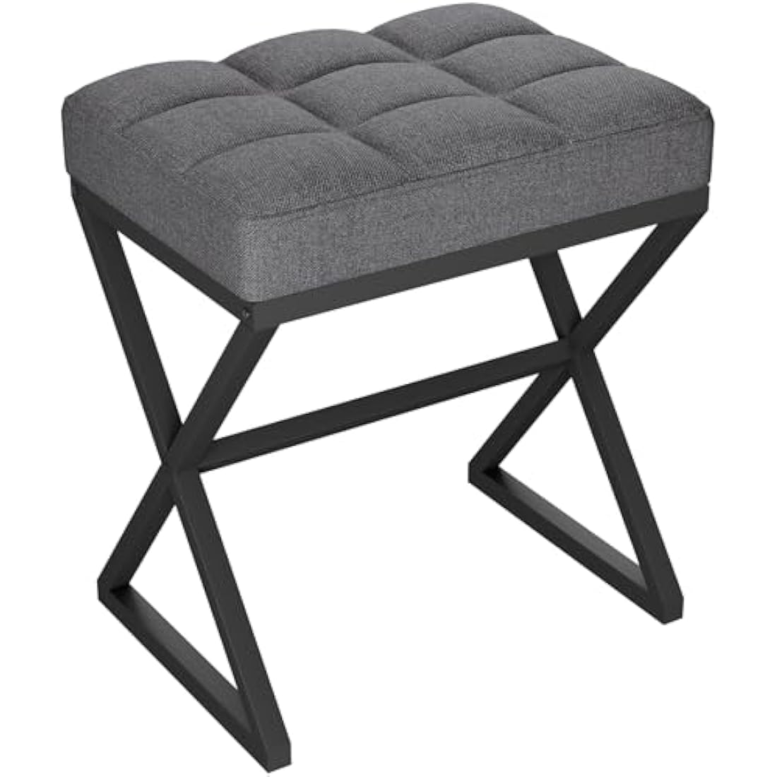 YMYNY Linen Vanity Stool – Square Ottoman Bench with X-Shaped Metal Legs