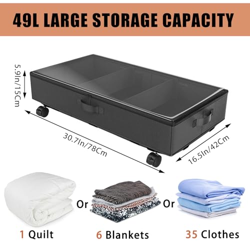 2-Pack Rolling Under Bed Storage with Metal Frame and Wheels