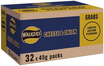 Walkers Cheese & Onion Potato Crisps – British Vegetarian Snacks 45g