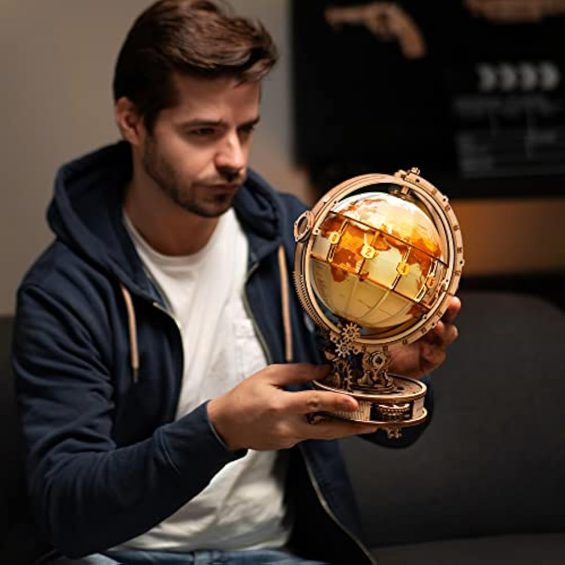 ROBOTIME 3D Wooden Luminous Globe Puzzle – Mechanical Model Building Kit