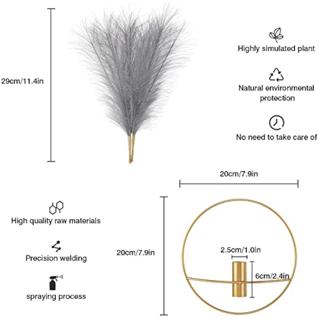 Metal Ring Wall Vase with Artificial Pampas Grass - 2 Pack