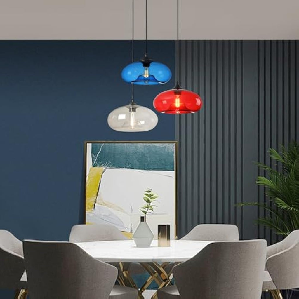 Industrial Glass Pendant Light – 28cm Vintage Red Hanging Lamp