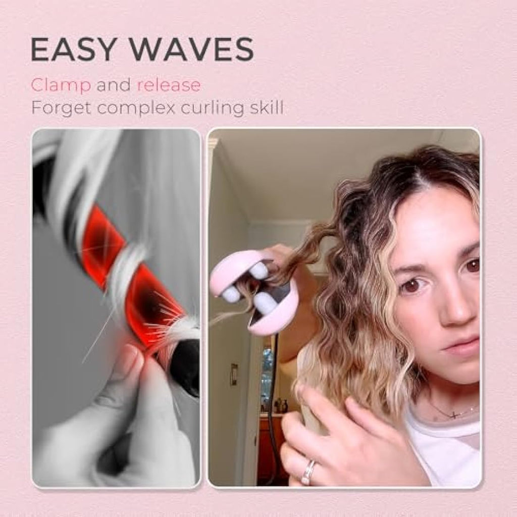 TYMO ROVY Hair Waver - 25mm Ionic Ceramic Deep Wave Crimper, Pink