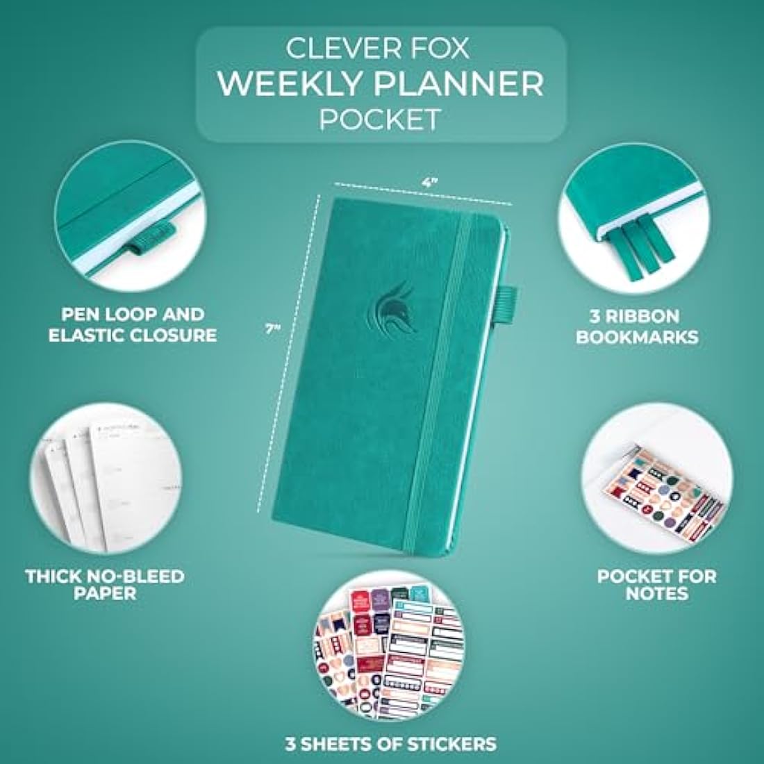 Clever Fox Pocket Weekly Undated Goal Planner - Mini 10x17.5cm Turquoise